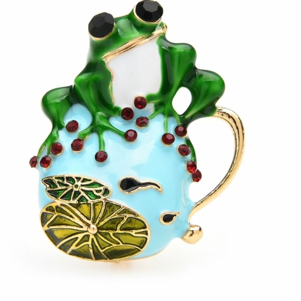 Enamel Tadpole And Frog Brooch For Women
